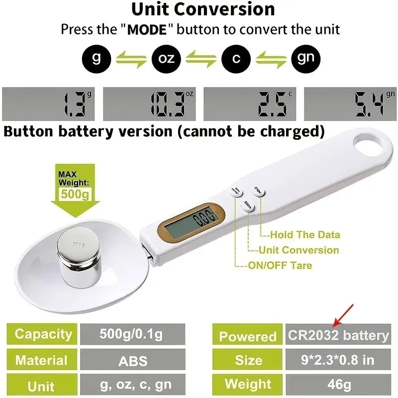 500g 0.1g LCD Electronic Kitchen Scale Digital Food Measuring Flour Spoon Digital Spoon Mini Kitchen Tool for Milk Coffee